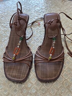 Sam Edelman Brown Beaded Lace-Up Women's Sandals
